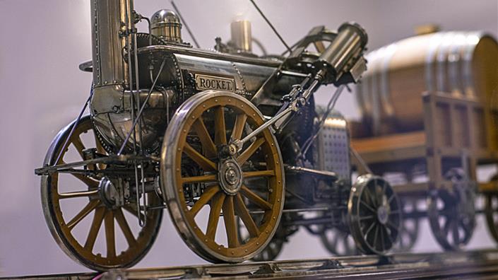 Stephenson's Rocket - a silver model 3/4 inch scale presented to the Institution in 1944