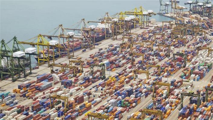 Shipping containers stacked and sequenced for loading at the container port at Tanjong Pagar in the port of Singapore (Image courtesy of the Institute of Marine Engineering, Science and Technology - IMarEST)