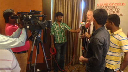 Dr Tim Fox, interviewed by the Indian media during his visit to the county for the launch