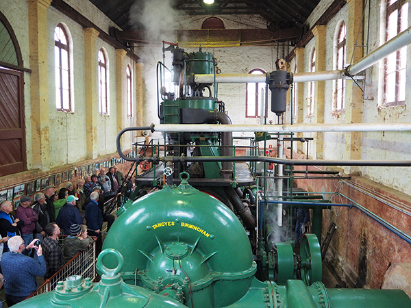 The Psyche Bend Pumping Station operating under full steam on presentation day, observed by members of the public