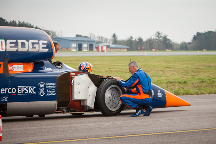 Bloodhound's driver Andy Green undertaking essential pre-run checks (credit: Steve Marjoram) Bloodhound's driver Andy Green undertaking essential pre-run checks (credit: Steve Marjoram)