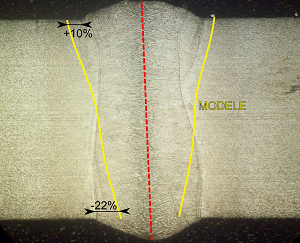 Penetration depth for welding speeds of 6 m/minute (left) and 8 m/minute (right) with a 4kW laser. Penetration depth for welding speeds of 6 m/minute (left) and 8 m/minute (right) with a 4kW laser.