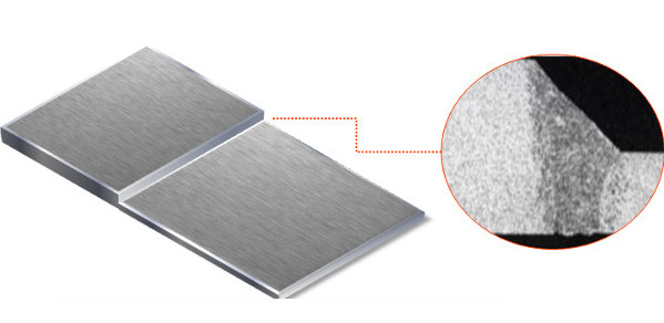 A laser welded blank with a zoomed section showing the butt weld A laser welded blank with a zoomed section showing the butt weld