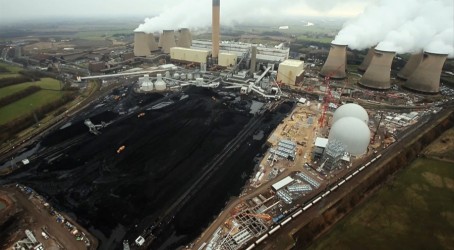Drax from above, showing the coal yard and the biomass domes Article image