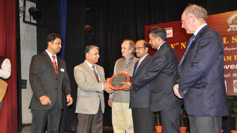 Ravi S Kochak, Chair India Branch IMechE presenting the award tgo Subrtha Nath ED Heritage Railway Board Uday S Mina, Director of NRM Delhi Ravi S Kochak, Chair India Branch IMechE presenting the award tgo Subrtha Nath ED Heritage Railway Board Uday S Mina, Director of NRM Delhi